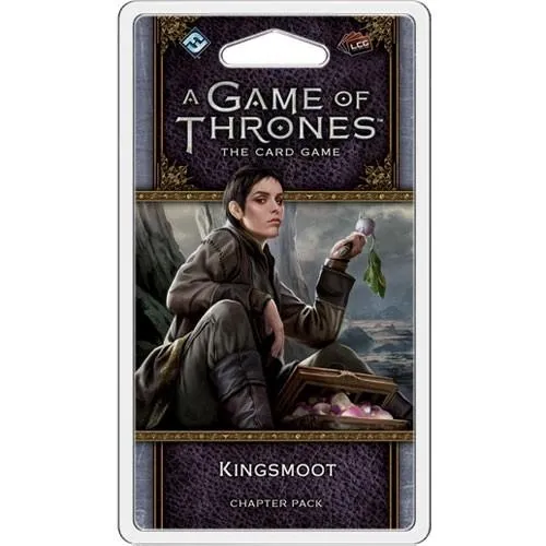 A Game of Thrones: The Card Game Kingsmoot Chapter Pack with a seated figure holding a glass vial.