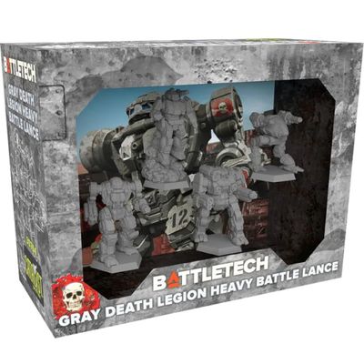 BattleTech: Gray Death Legion Heavy Battle Lance box with four unpainted BattleMech miniatures.