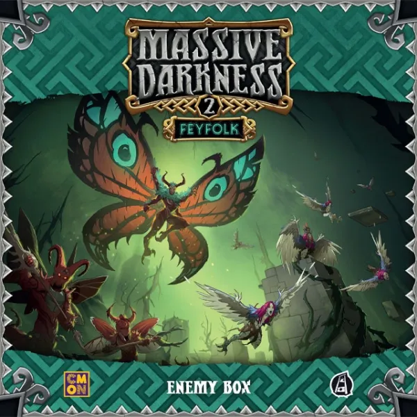 Massive Darkness 2 Feyfolk Enemy Box cover showing winged fey enemies and Queen Caenedra.