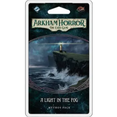 A Light in the Fog Mythos Pack for Arkham Horror The Card Game with a lighthouse on stormy cliffs.
