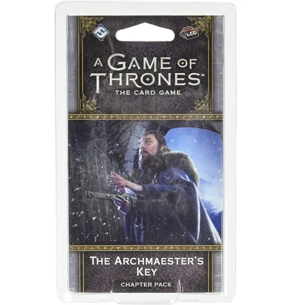 The Archmaester’s Key Chapter Pack for A Game of Thrones The Card Game with a man at a snowy door.