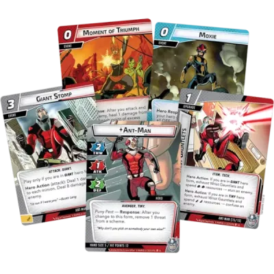 Ant-Man Hero Pack card preview with Ant-Man, Giant Stomp, Moxie and other cards.