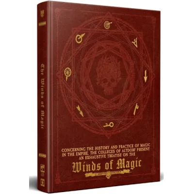 Warhammer Fantasy Roleplay: Winds of Magic Collector’s Edition red book cover with gold magical symbols.