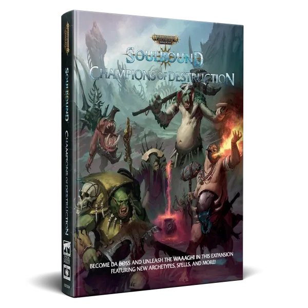 Warhammer Age of Sigmar: Soulbound Champions of Destruction book cover with orruks, grots, and ogors.