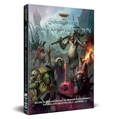 Warhammer Age of Sigmar: Soulbound Champions of Destruction book cover with orruks, grots, and ogors.