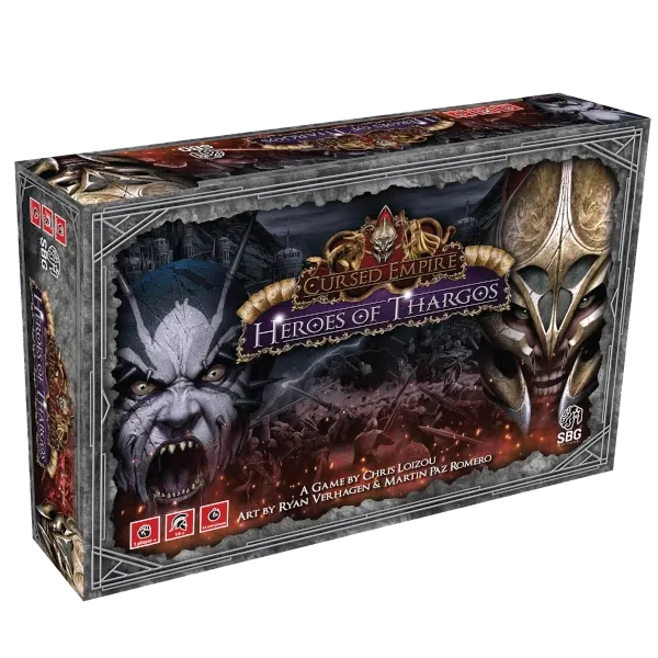 Cursed Empire Heroes of Thargos card game box with dark fantasy artwork.