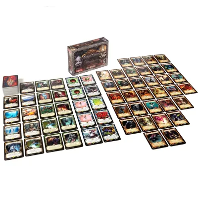 Cursed Empire Heroes of Thargos components showing rows of fantasy cards and the game box.
