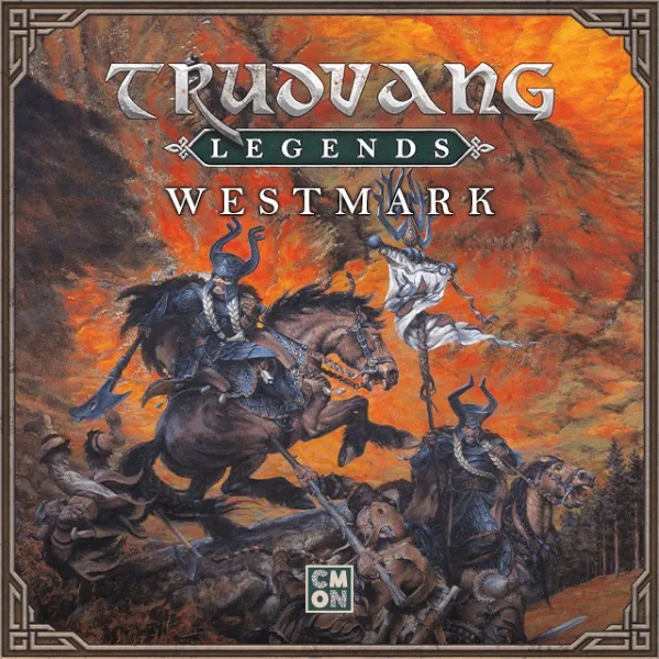 Trudvang Legends Westmark expansion box showing riders and warriors in battle under an orange sky.