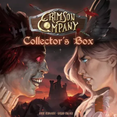 Crimson Company: Collector’s Box cover with two fantasy rivals facing off before a castle at sunset.