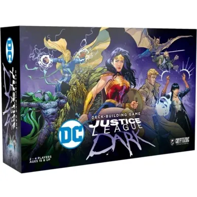 DC Deck-Building Game Justice League Dark box showing Wonder Woman, Constantine, Zatanna, Doctor Fate, and Swamp Thing.