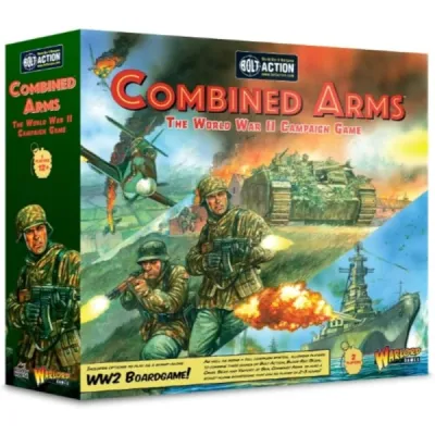 Bolt Action: Combined Arms – The World War II Campaign Game Bolt Action: Combined Arms campaign game box with WWII soldiers, aircraft, tank, and warship artwork.