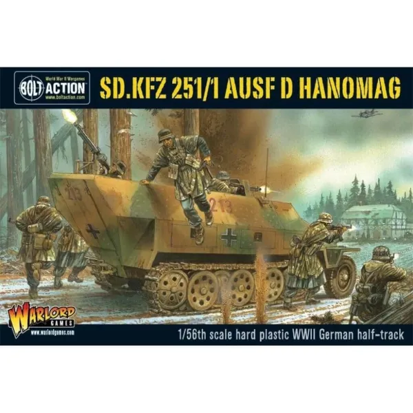Bolt Action Sd.Kfz 251/1 Ausf D Hanomag box showing a German half-track deploying infantry in combat.