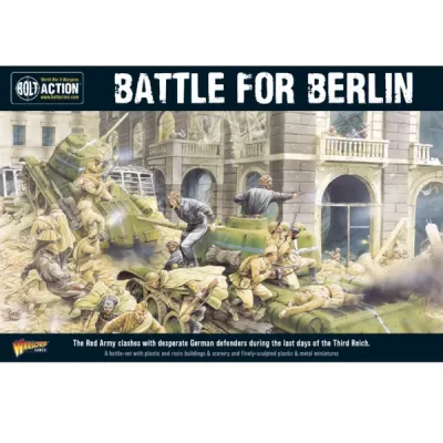 Bolt Action Battle for Berlin battle set box showing Soviet troops and tanks fighting German defenders in Berlin.