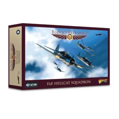 Blood Red Skies: F6F Hellcat Squadron Blood Red Skies F6F Hellcat Squadron box front showing US Navy fighter aircraft diving through clouds.