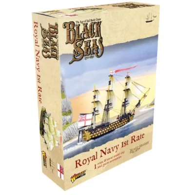 Black Seas Royal Navy 1st Rate expansion box with a British ship-of-the-line sailing near cliffs.