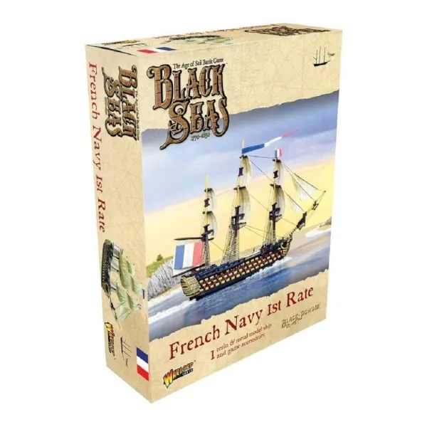 Black Seas French Navy 1st Rate expansion box with a French ship-of-the-line sailing near cliffs.