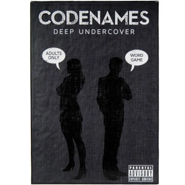 Codenames: Deep Undercover adult party word game box with silhouetted agents on a dark background.