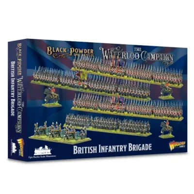 Black Powder Epic Battles British Infantry Brigade box showing Waterloo Campaign infantry, artillery and commanders.