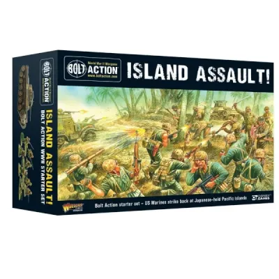 Bolt Action: Island Assault! Starter Set Bolt Action Island Assault! starter set box showing US Marines fighting Japanese troops on a Pacific island.