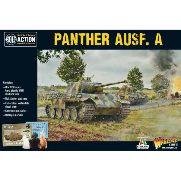 Bolt Action Panther Ausf. A box showing German medium tanks advancing through countryside under fire.