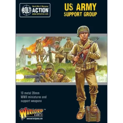 Bolt Action US Army Support Group box with American command and support weapon teams in battle.