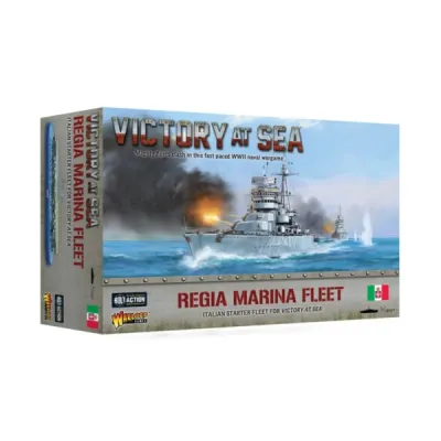 Victory at Sea Regia Marina Fleet box showing an Italian battleship firing at sea.