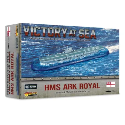 Victory at Sea HMS Ark Royal box showing the Royal Navy aircraft carrier model at sea.