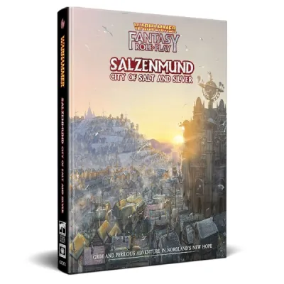 Warhammer Fantasy Roleplay: Salzenmund – City of Salt and Silver Warhammer Fantasy Roleplay: Salzenmund – City of Salt and Silver book cover with a sunlit northern city.