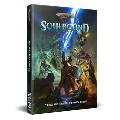 Warhammer Age of Sigmar: Soulbound – Core Rulebook Warhammer Age of Sigmar: Soulbound Core Rulebook cover with heroes battling enemies in the Mortal Realms.