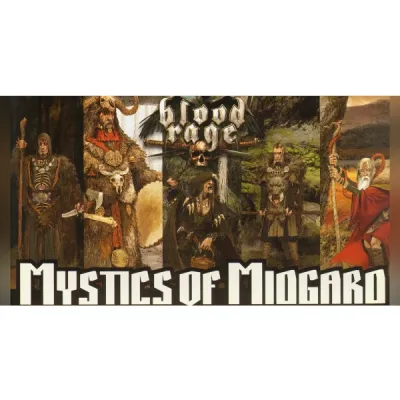 Blood Rage Mystics of Midgard expansion box showing five Viking mystic characters.