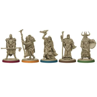 Blood Rage Mystics of Midgard miniatures showing five different warrior-shaman figures.