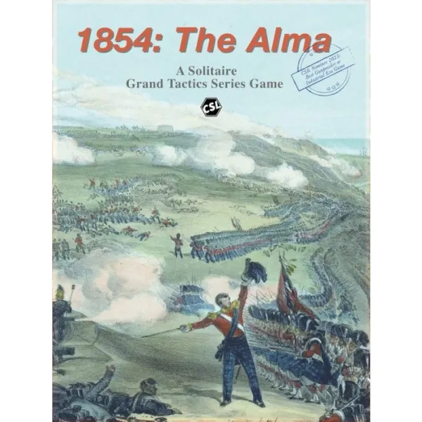 1854: The Alma box front showing Crimean War troops advancing under fire.