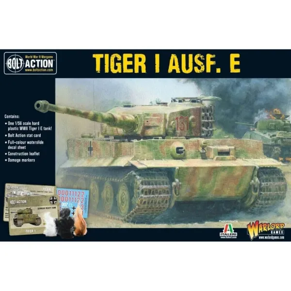 Bolt Action Tiger I Ausf. E box showing a German heavy tank advancing through smoke.