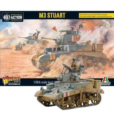 Bolt Action M3 Stuart box showing Allied light tanks advancing through desert dust.