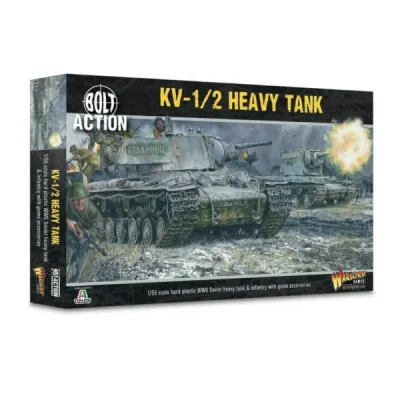Bolt Action KV-1/2 Heavy Tank box with Soviet heavy tanks advancing through a snowy battlefield.