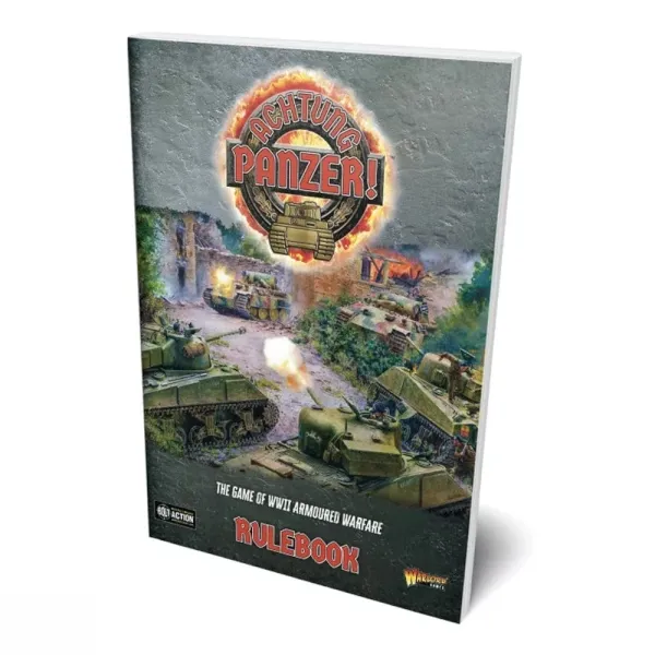 Achtung Panzer! rulebook cover showing British and German tanks fighting in a village.