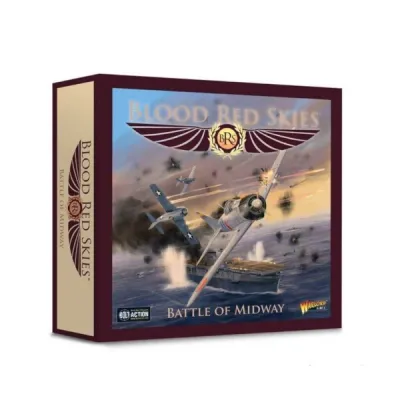 Blood Red Skies Battle of Midway Starter Set box front showing US and Japanese aircraft fighting over carriers.