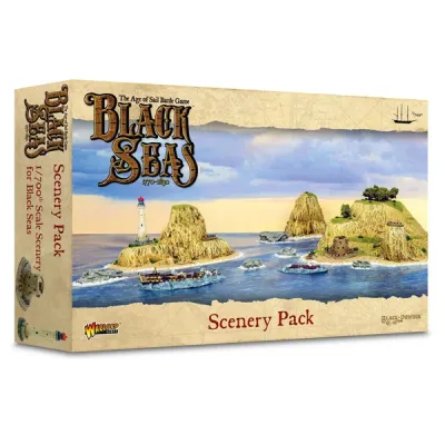 Black Seas Scenery Pack box with coastal rocks, lighthouse, wrecks and shore defences.
