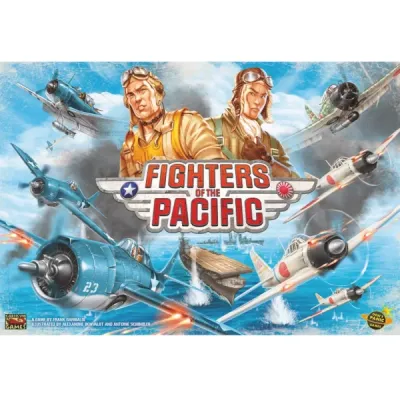 Fighters of the Pacific Fighters of the Pacific box front showing WWII Pacific aircraft, pilots and an aircraft carrier in battle.