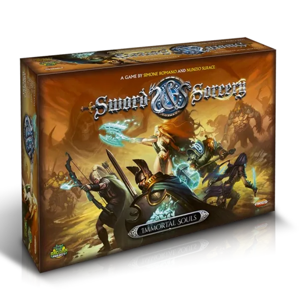 Sword &amp; Sorcery Immortal Souls core set box showing fantasy heroes fighting monsters.