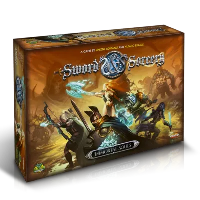 Sword &amp; Sorcery Immortal Souls core set box showing fantasy heroes fighting monsters.