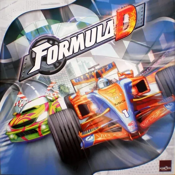Formula D box front with Formula 1-style race cars speeding through a city circuit.