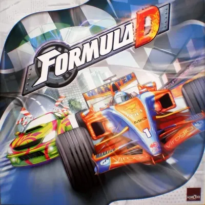 Formula D box front with Formula 1-style race cars speeding through a city circuit.