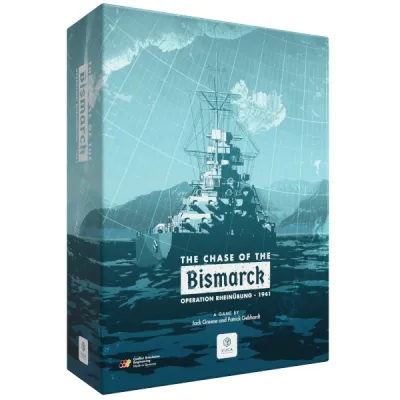 The Chase of the Bismarck box cover showing Bismarck at sea with a naval map overlay.