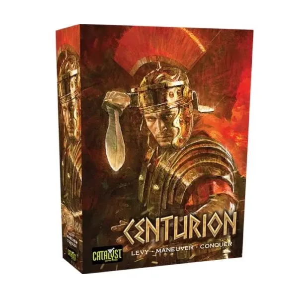 Centurion box front with Roman soldier in helmet and armour holding a gladius.