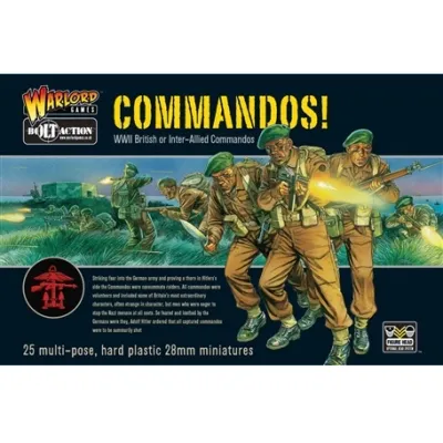 Bolt Action: British Commandos Bolt Action Commandos! box showing WWII British and Inter-Allied commandos advancing under fire.