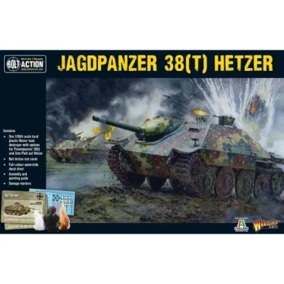 Bolt Action Jagdpanzer 38(t) Hetzer box showing German tank destroyers advancing under fire.