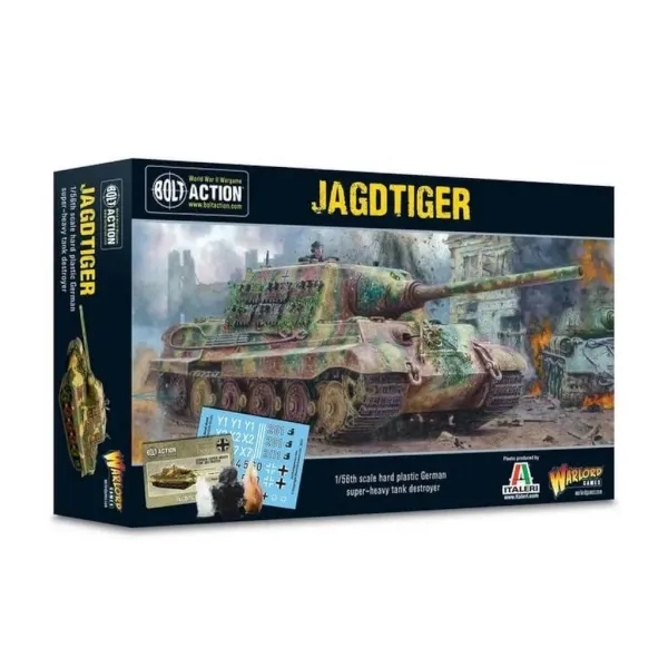 Bolt Action Jagdtiger box with a German super-heavy tank destroyer advancing through urban combat.