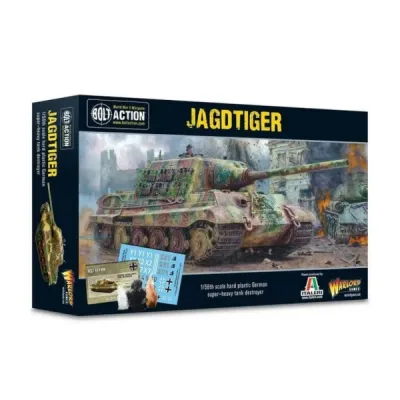 Bolt Action Jagdtiger box with a German super-heavy tank destroyer advancing through urban combat.