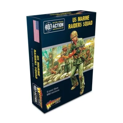 Bolt Action US Marine Raiders Squad box with USMC Raiders advancing through jungle combat.